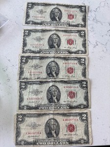lot 174 image: 1953 Red Seal $2 Dollar Notes
