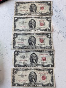 lot 155 image: 1953 Red Seal $2 Dollar Notes