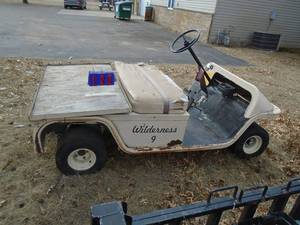 Cushman 36 volt electric golf cart. Steel construction. Good start to classic cart. No batteries or chargers. As shown.