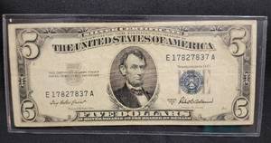 lot 20 image: 1953 5 Dollar Blue Stamp (Silver Certificate)