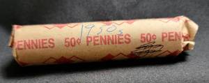 lot 38 image: Roll of Wheat Pennies from the 50s