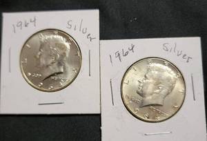 lot 43 image: 2 -  1964 Kennedy Half Dollars  - Silver