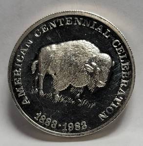 lot 53 image: 1 Troy Oz. Fine Silver Round -American Centennial Celebration  1883-1983