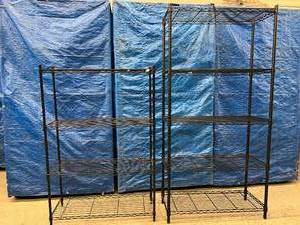 lot 71 image: Lot of 2 Black Wire Shelving Storage Racks - Great Working Condition 4-Tier & 5-Tier