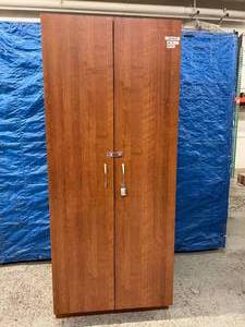 High Quality Heavy Duty Cherry Laminate Finish Executive Wardrobe Storage Cabinet with Number Combination Lock - Excellent Condition!