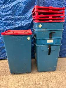 lot 83 image: Lot of 5 TraceCart Mobile Surgical Waste Containment Transport System with Lids - In Good Condition