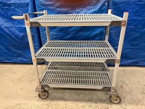 lot 28 image: MSRP $1000 MetroMAX Mobile 3-Tier Storage Supply Rack Utility Cart -&nbspPolymer corrosion-proof shelving with removable Microban grid sections -&nbspIn Great Condition