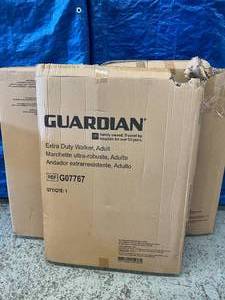 lot 58 image: MSRP $250 Lot of 3 New In Boxes Medline G07767 Guardian Heavy-Duty Two-Button Adult Folding Walkers