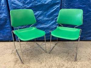 lot 61 image: WOW $$$ RARE PAIR MCM 1970s Thomas Tolleson Matrix Krueger&nbspReception Waiting Room Office Stackable Chairs - In Great Condition Even Rarer Lime Green Color
