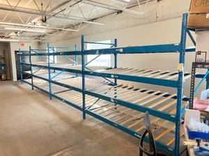 WOW MSRP $10,000 Heavy Duty 4-Tier Heavy Duty Steel Storage Carton Gravity Flow Racking With Blue Powder Coat Finish - In Excellent Condition&nbsp;96" x 48" x 84"