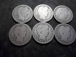 lot 32 image: 6- Silver Barber Quarters