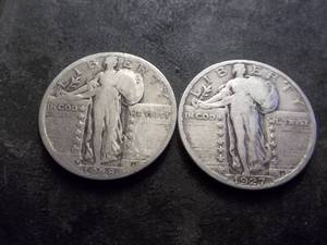 lot 36 image: 1928 S , 1927 Standing Libery Silver Quarters