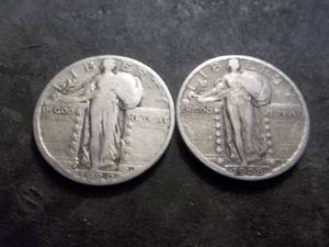 lot 37 image: 1929 S , 1928 Standing Libery Silver Quarters
