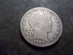 lot 52 image: 1908 D Barber Silver Half Dollar