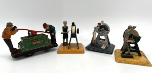 lot 6 image: Collection of Vintage Tin Toys Fleischmann Grinding Stones and Tom and Dick Railroad Handcar