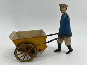 lot 8 image: Vintage Lehmann Tap Tap Tin Wind-Up Toy with Cart