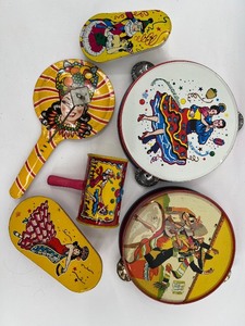 lot 24 image: Collection of Vintage Colorful Tin Noisemakers