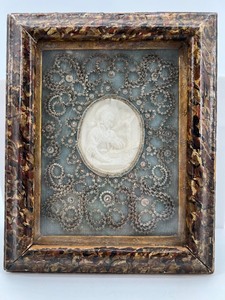 lot 32 image: Antique Reliquary with Wax Medallion and Ornate Frame