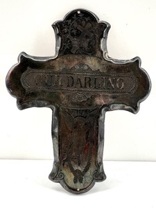 lot 33 image: Antique Victorian Metal Cross Plaques with Our Darling Inscription