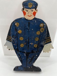 lot 36 image: 1940s Motorized License Plate Tag Topper Policeman Design