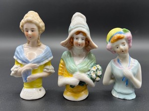 lot 43 image: Lot of 3 Vintage Porcelain Half Dolls with Hand-Painted Details