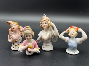 lot 44 image: Set of 4 Vintage Porcelain Half Doll Figurines with Dancing Attire