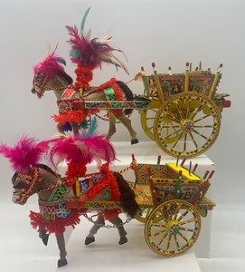lot 55 image: Set of 2 Decorated Sicilian Carretto Horse Cart Figurines