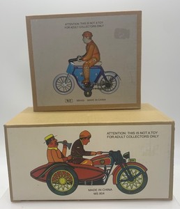 lot 59 image: Tin Wind-Up Motorcycle with Sidecar Collectible Toy