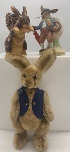 lot 69 image: Collection of 3 Rabbit Figurines - Plush and Porcelain