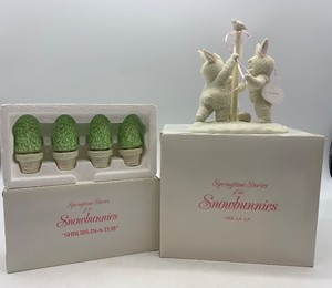 lot 94 image: Department 56 Springtime Stories of the Snowbunnies Shrubs-in-a-Tub and Tra-La-La Figurines
