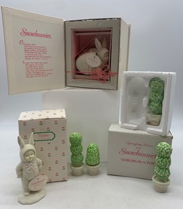 lot 96 image: Set of 3 Department 56 Snowbunnies Figurines - Surprise Its Me and Shrubs-In-A-Tub - Easter 1996 Edition