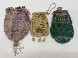 lot 111 image: Set of 3 Vintage Beaded and Crochet Drawstring Purses