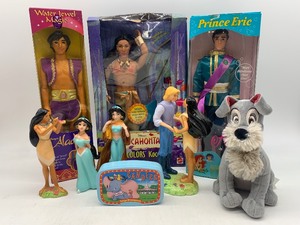 lot 123 image: Disney Collectibles Aladdin, Pocahontas, and Little Mermaid Dolls and Figurines Set