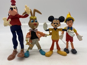lot 136 image: Vintage Set of 4 Disney Character Figures - Mickey, Goofy, Roger Rabbit, Pinocchio