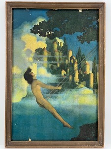 lot 160 image: Dinky Bird by Maxfield Parrish Vintage Print in Wooden Frame