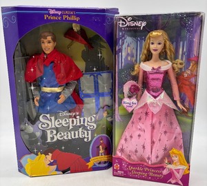 lot 238 image: Disney Sleeping Beauty Dolls Prince Phillip and Sparkle Princess Aurora