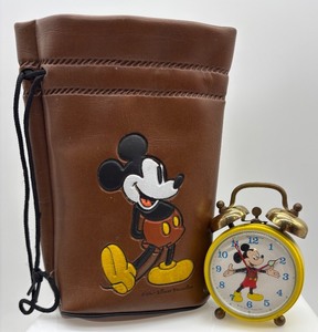 lot 299 image: Vintage Mickey Mouse Leather Pouch and West German Alarm Clock