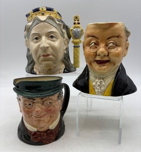 lot 306 image: Set of 3 Vintage Character Toby Mugs Featuring Queen Victoria and Dickens Characters