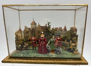 lot 308 image: Vintage Diorama with Miniature Sculpted Figures in Glass Display