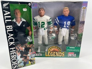 lot 343 image: Starting Lineup Football Legends Figures - Joe Namath and Johnny Unitas with All Black Heroes Christian Cullen