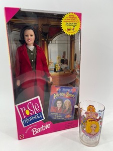 lot 354 image: Rosie ODonnell Barbie Doll with Collectible Barbie Glass