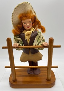 lot 367 image: Vintage Cowgirl Doll on Wooden Stand