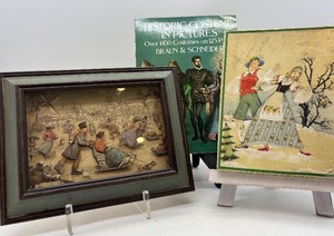 lot 370 image: Anton Pieck Framed Artwork and Historic Costume Book Collection