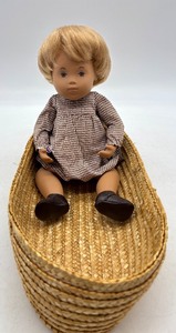 lot 390 image: Vintage Sasha Baby Doll with Brown Gingham Dress and Basket