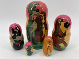 lot 290D image: Set of 5 Hand-Painted Disney-Inspired Nesting Dolls