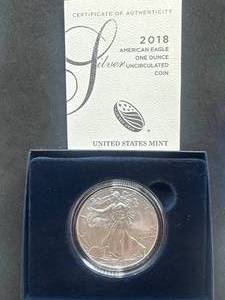 lot 5 image: 2018-W  1oz .999 Silver American Eagle wBox & COA