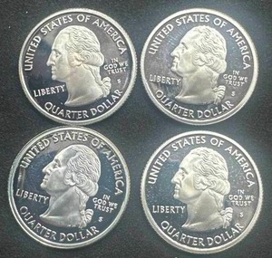 lot 6 image: Lot of 4 Perfect Proof Silver Quarters
