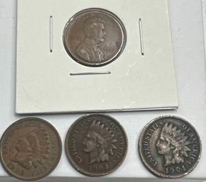 lot 19 image: 1920 Lincoln & 3 Mixed Date Indianhead Pennies