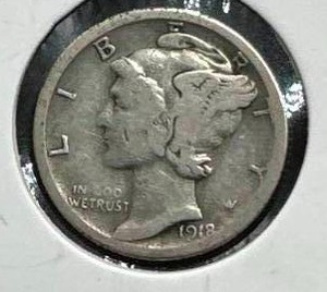 lot 49 image: 1918-S Mercury Dime (semi key date)