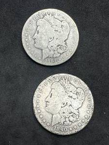 lot 61 image: 2 Bullion Grade Morgan Silver Dollars (1880 & 1881)